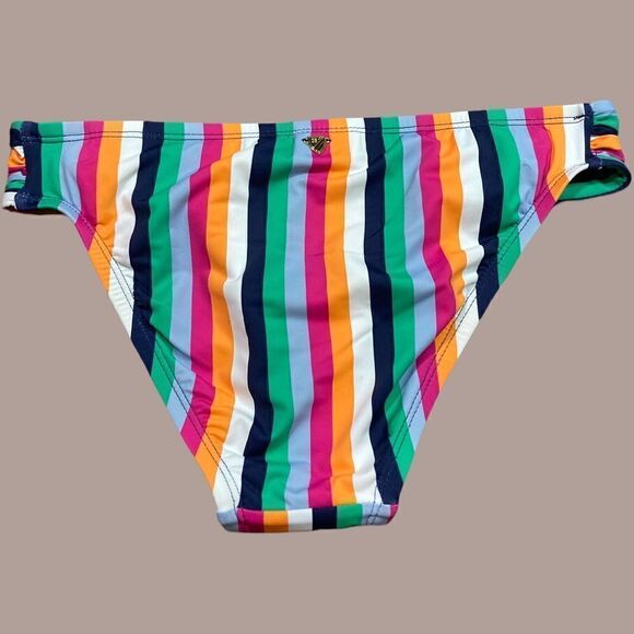 NWT Cremieux Rainbow Striped Ruched Sides Bikini Bottom - Picture 2 of 10